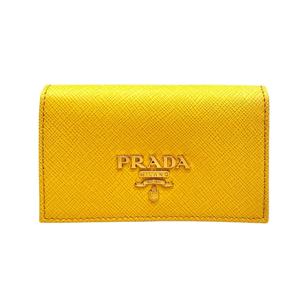 Prada Saffiano Yellow Leather Card Case Wallet in Yellow, authentic new wallet, image 1