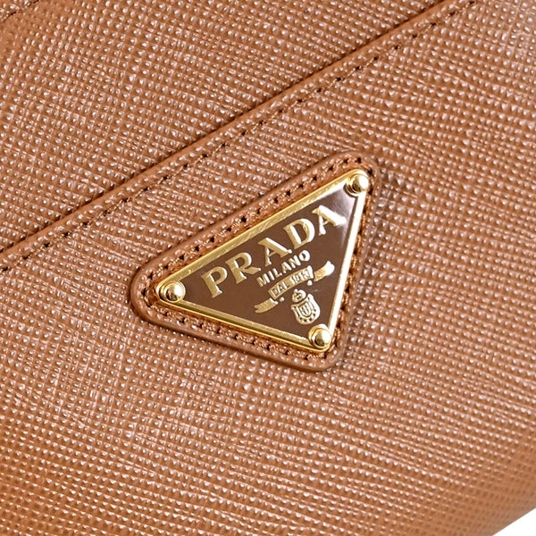 Prada Saffiano Caramel Brown Triangle Logo Zipper Card Holder Wallet in Caramel Brown, authentic new wallet, image 5