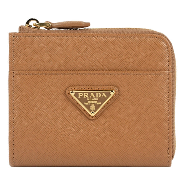 Prada Saffiano Caramel Brown Triangle Logo Zipper Card Holder Wallet in Caramel Brown, authentic new wallet, image 1
