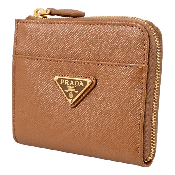 Prada Saffiano Caramel Brown Triangle Logo Zipper Card Holder Wallet in Caramel Brown, authentic new wallet, image 2