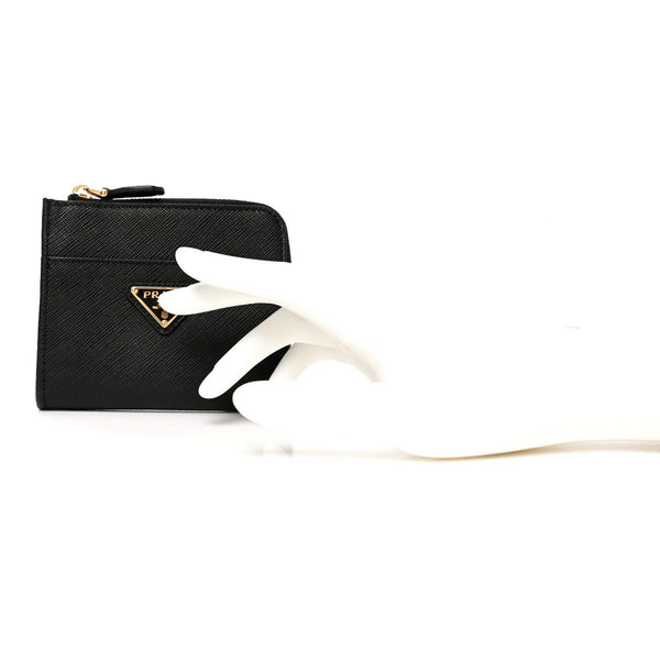 Prada Saffiano Nero Black Triangle Logo Zipper Card Holder Wallet in Nero Black, authentic new wallet, image 4