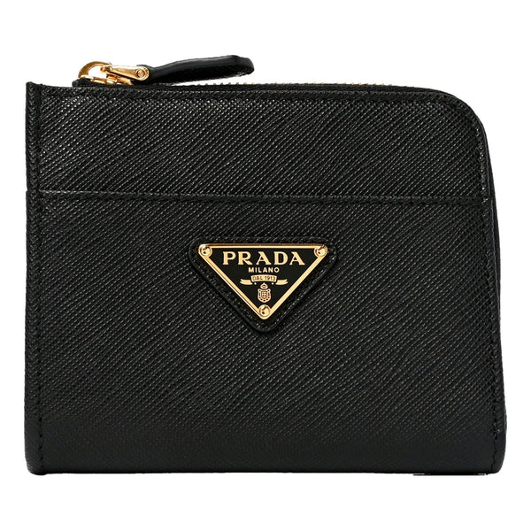 Prada Saffiano Nero Black Triangle Logo Zipper Card Holder Wallet in Nero Black, authentic new wallet, image 1