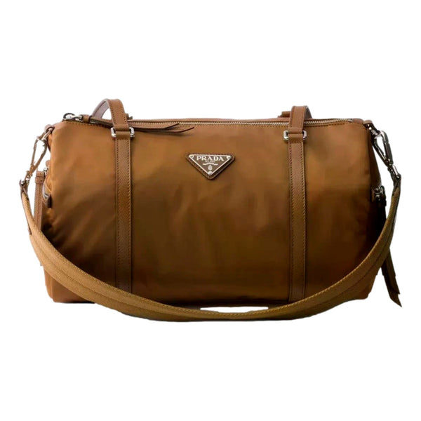 Prada Small Re-Nylon and Saffiano Leather Duffel Bag Brown in Brown, authentic new handbag, image 1