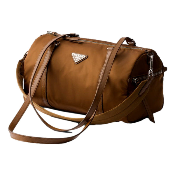 Prada Small Re-Nylon and Saffiano Leather Duffel Bag Brown in Brown, authentic new handbag, image 4