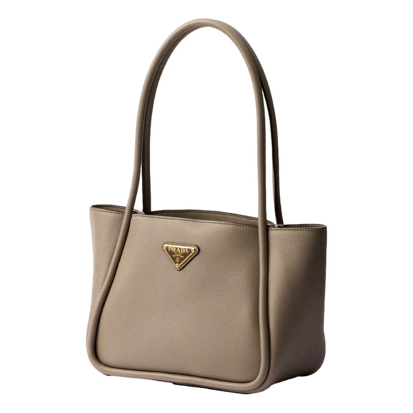 Prada Soft Grain Leather Argilla Gray Small Shopping Shoulder Tote in Argilla Gray, authentic new handbag, image 1