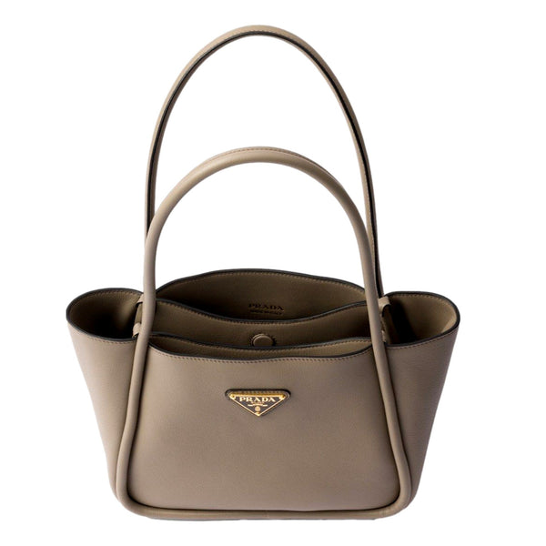 Prada Soft Grain Leather Argilla Gray Small Shopping Shoulder Tote in Argilla Gray, authentic new handbag, image 2