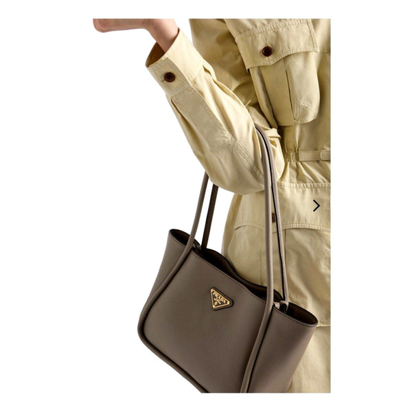 Prada Soft Grain Leather Argilla Gray Small Shopping Shoulder Tote in Argilla Gray, authentic new handbag, image 3