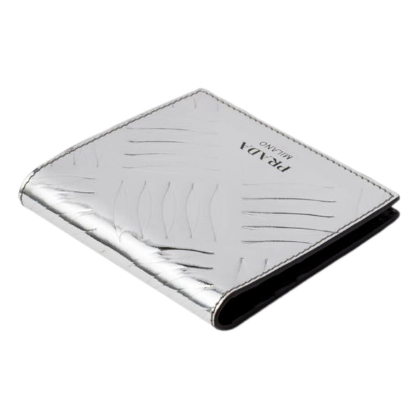 Prada Spazzolato Foldover Card Wallet Metallic Silver Embossed Leather in Metallic Silver, authentic new wallet, image 3