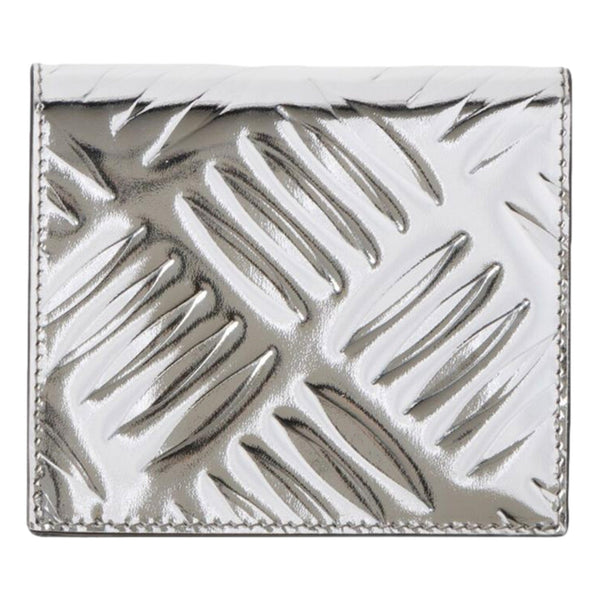 Prada Spazzolato Foldover Card Wallet Metallic Silver Embossed Leather in Metallic Silver, authentic new wallet, image 2
