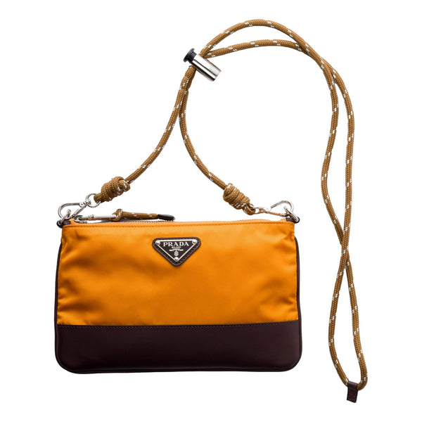 Prada Speedrock Re-Nylon Ambra Orange Nylon Leather Smartphone Holder Pouch Bag – front view