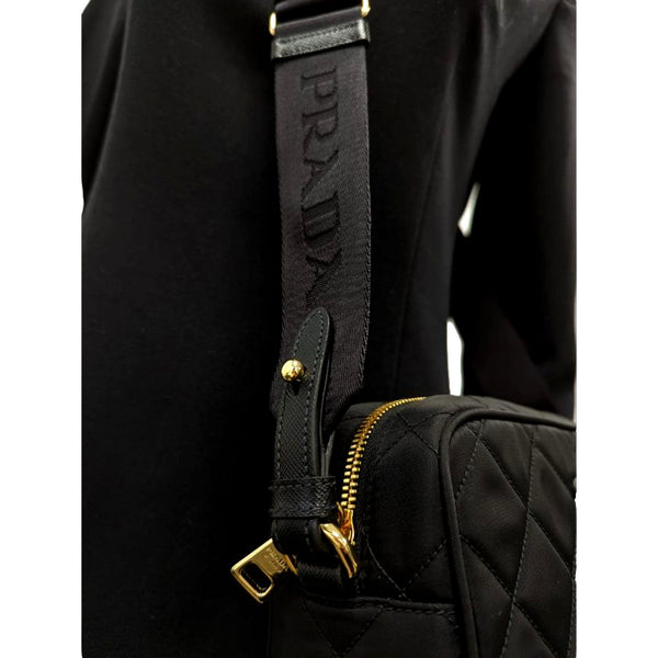 Prada Tessuto Black Quilted Nylon Triangle Logo Camera Crossbody Bag in Black, authentic new handbag, image 10