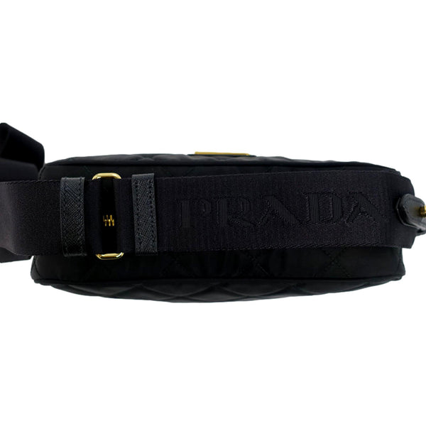 Prada Tessuto Black Quilted Nylon Triangle Logo Camera Crossbody Bag in Black, authentic new handbag, image 9