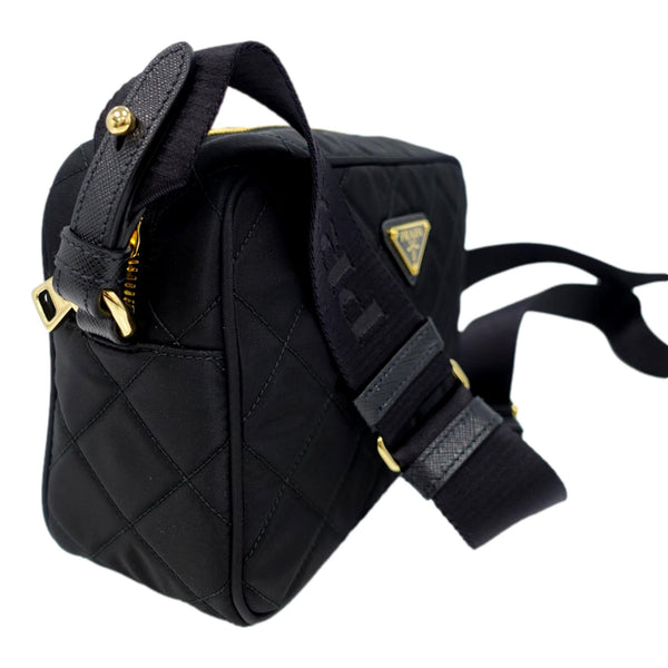 Prada Tessuto Black Quilted Nylon Triangle Logo Camera Crossbody Bag in Black, authentic new handbag, image 3