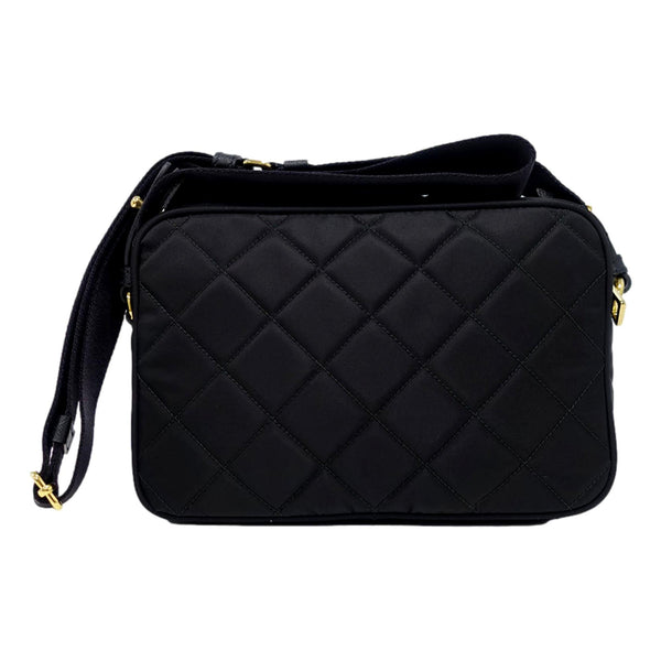 Prada Tessuto Black Quilted Nylon Triangle Logo Camera Crossbody Bag in Black, authentic new handbag, image 4