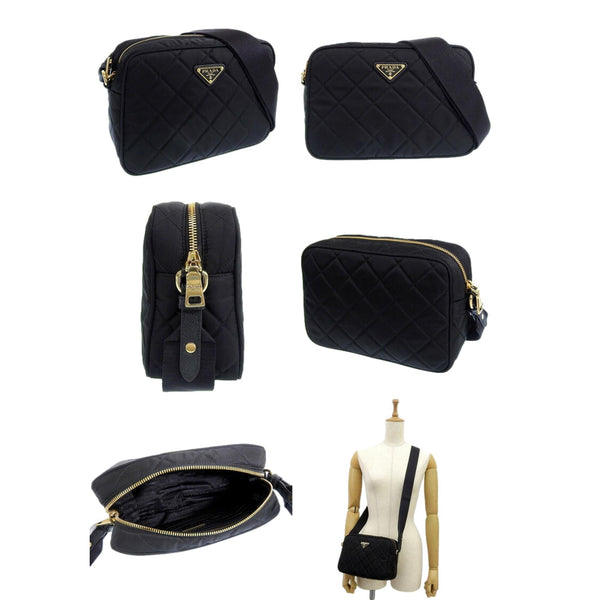 Prada Tessuto Black Quilted Nylon Triangle Logo Camera Crossbody Bag in Black, authentic new handbag, image 2