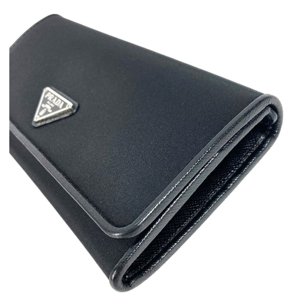 Prada Tessuto Nero Black Nylon Continental Flap Wallet Silver Triangle Logo — photo 3