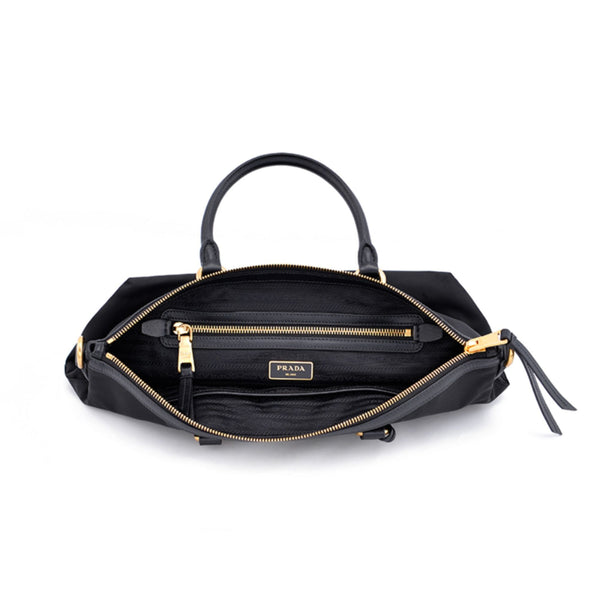 Prada Tessuto Nylon Black Leather Clochette Crossbody Tote Bag in Black, authentic new handbag, image 8