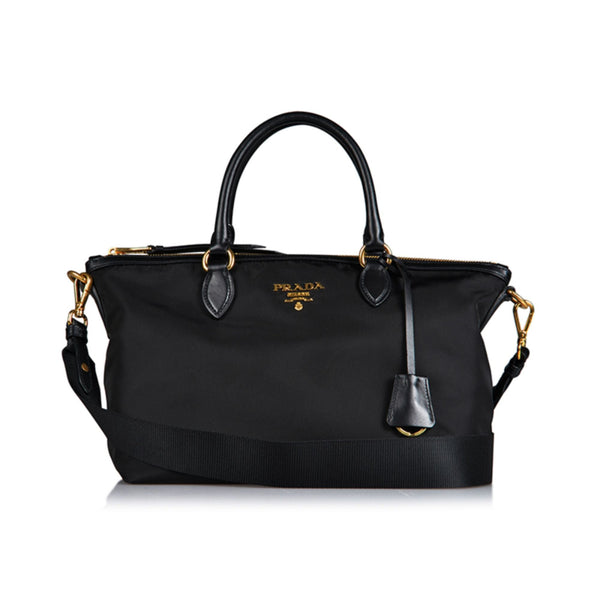 Prada Tessuto Nylon Black Leather Clochette Crossbody Tote Bag in Black, authentic new handbag, image 1