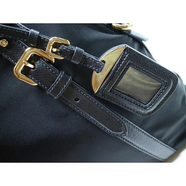 Prada Tessuto Nylon Saffiano Leather Black Satchel Bag in Black, authentic new handbag, image 10