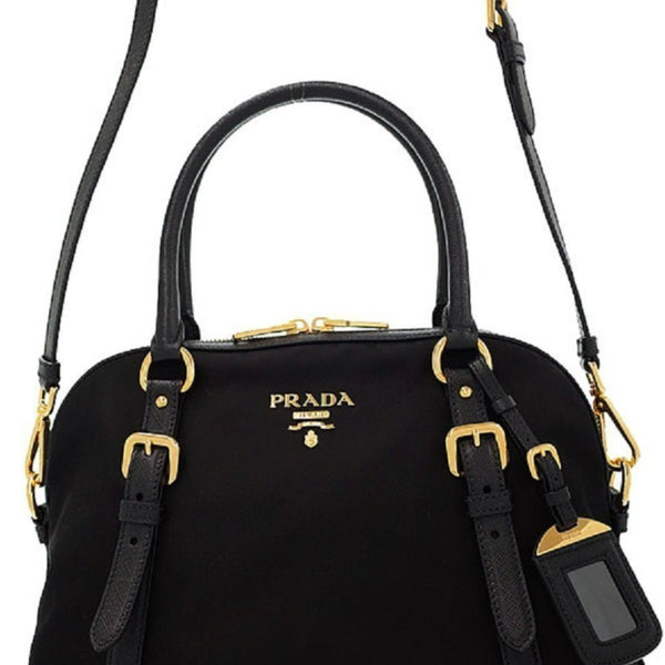 Prada Tessuto Nylon Saffiano Leather Black Satchel Bag in Black, authentic new handbag, image 4