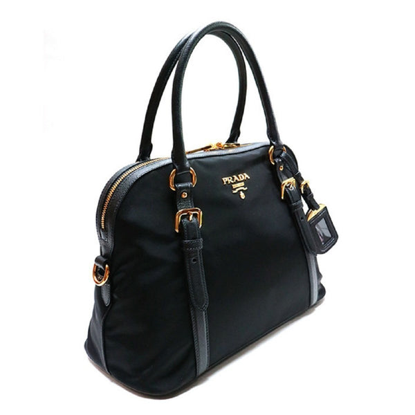Prada Tessuto Nylon Saffiano Leather Black Satchel Bag in Black, authentic new handbag, image 3