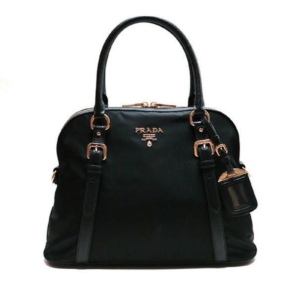 Prada Tessuto Nylon Saffiano Leather Black Satchel Bag in Black, authentic new handbag, image 2