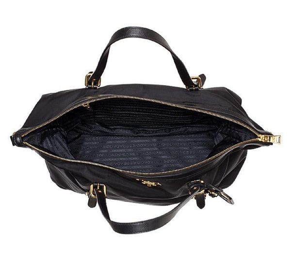 Prada Tessuto Nylon Saffiano Leather Black Top Zip Tote Bag in Black, authentic new handbag, image 3