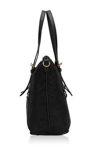 Prada Tessuto Nylon Saffiano Leather Black Top Zip Tote Bag in Black, authentic new handbag, image 2