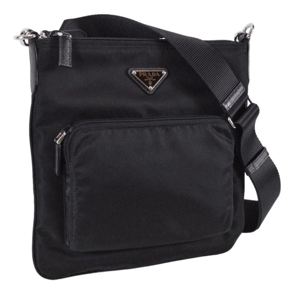 Prada Re-Nylon Tessuto Messenger Crossbody Bag Black in Black, authentic new handbag, image 2