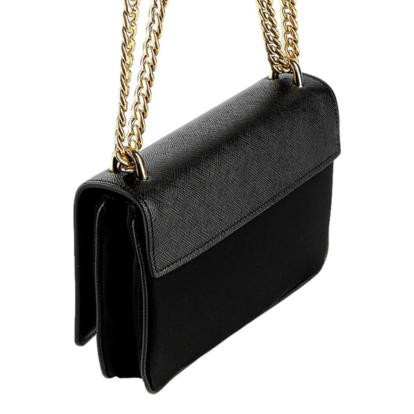 Prada Tessuto and Saffiano Leather Black Crossbody Bag with Gold Chain Strap in Black, authentic new handbag, image 4