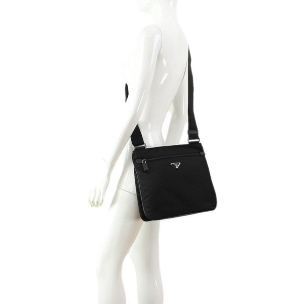 Prada Tessuto Saffiano Black Messenger Bag Cross Body in Black, authentic new handbag, image 14