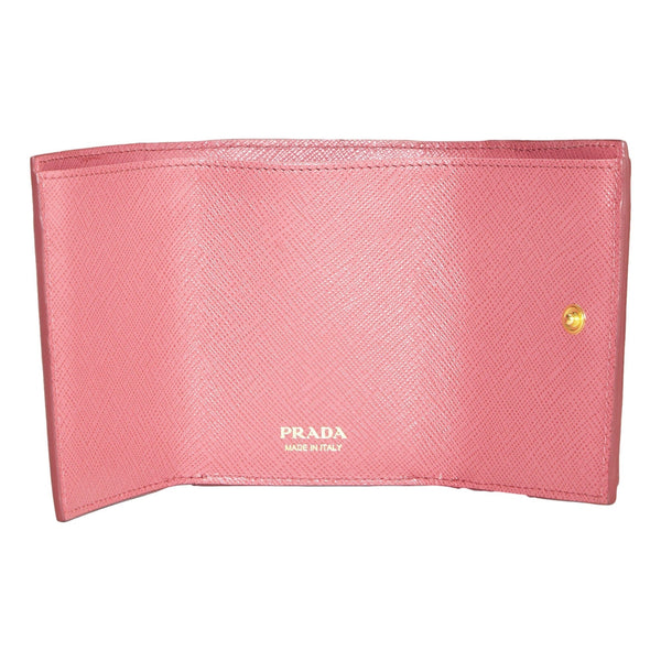 Prada Saffiano Leather Pink Multicolor Trifold Wallet with Enameled Metal in Pink Multicolor, authentic new wallet, image 8