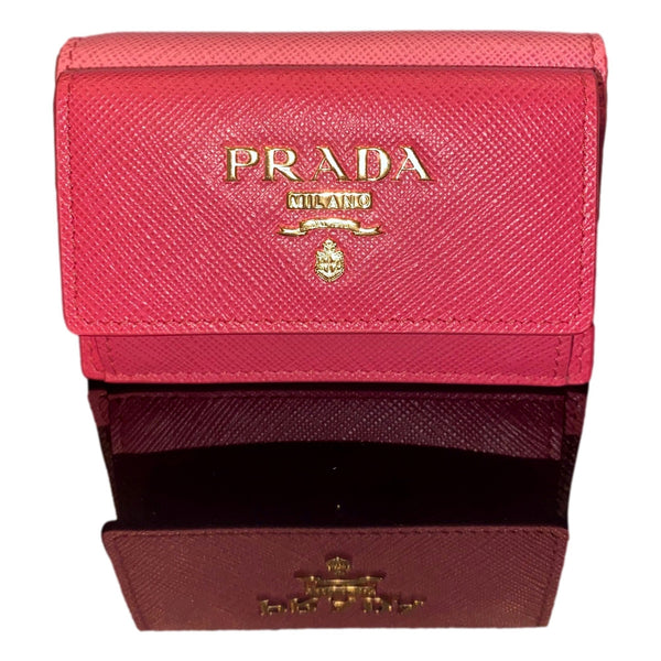 Prada Saffiano Leather Pink Multicolor Trifold Wallet with Enameled Metal in Pink Multicolor, authentic new wallet, image 5