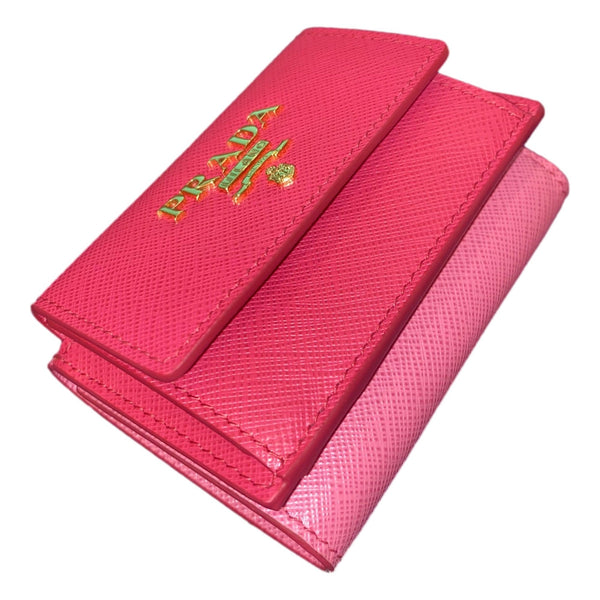 Prada Saffiano Leather Pink Multicolor Trifold Wallet with Enameled Metal in Pink Multicolor, authentic new wallet, image 3