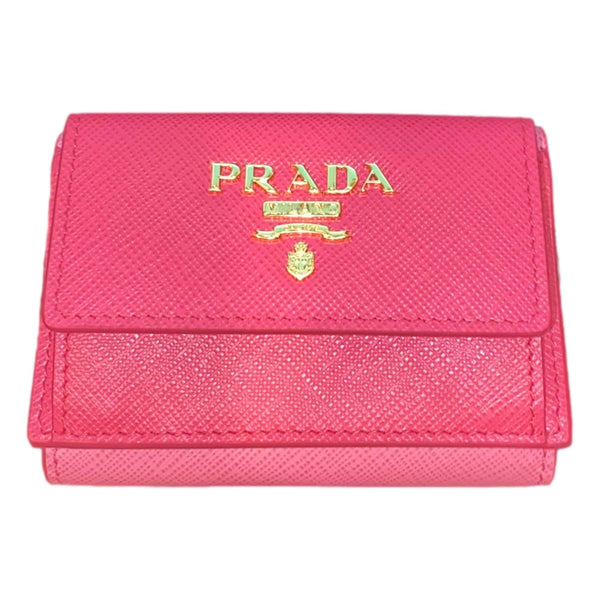 Prada Saffiano Leather Pink Multicolor Trifold Wallet with Enameled Metal in Pink Multicolor, authentic new wallet, image 4