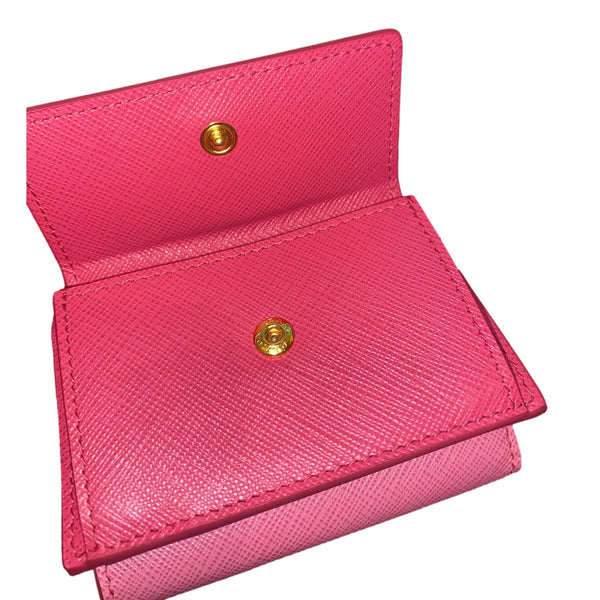 Prada Saffiano Leather Pink Multicolor Trifold Wallet with Enameled Metal in Pink Multicolor, authentic new wallet, image 9