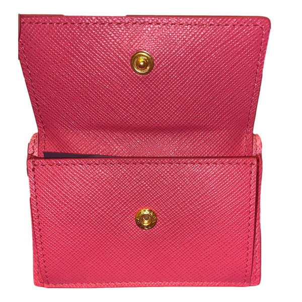 Prada Saffiano Leather Pink Multicolor Trifold Wallet with Enameled Metal in Pink Multicolor, authentic new wallet, image 7