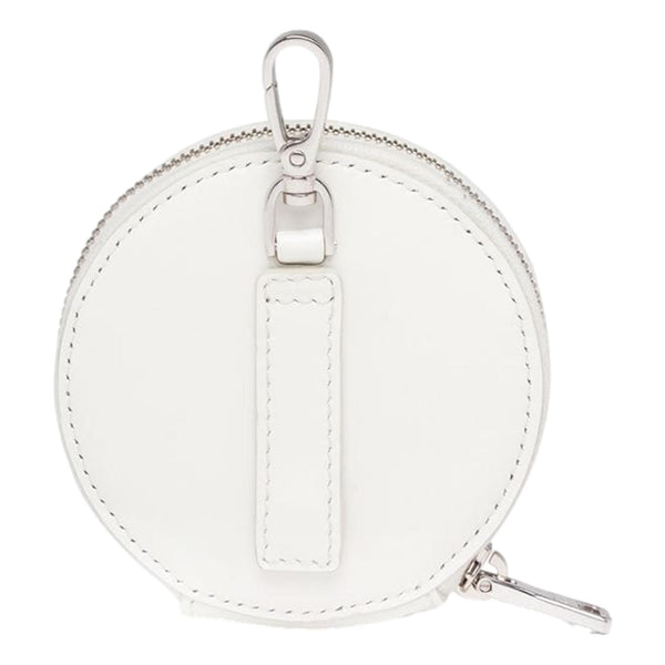 Prada Triangle Plaque Smooth White Leather Round Mini Pouch Keychain in White, authentic new keychain, image 3