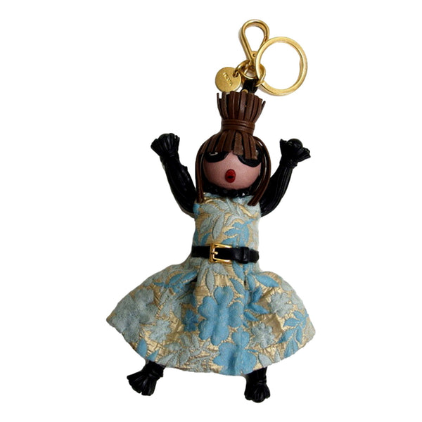 Prada Trick Pelle Azzurro Blue Dress Jasmine Doll Keyring Key Charm in Azzurro Blue, authentic new keychain, image 1