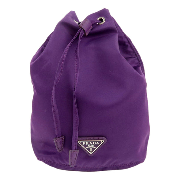 Prada UVA Purple Tessuto Nylon Triangle Logo Drawstring Bucket Bag in UVA Purple, authentic new handbag, image 2