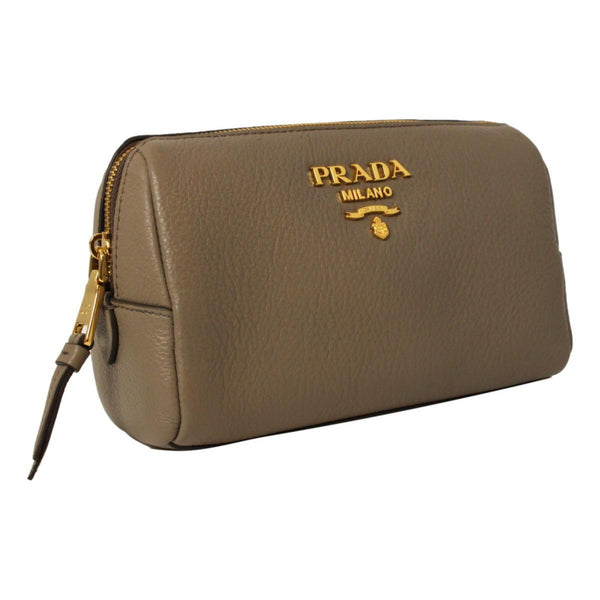 Prada Vitello Daino Argilla Grey Leather Cosmetic Pouch in Argilla Grey, authentic new handbag, image 2