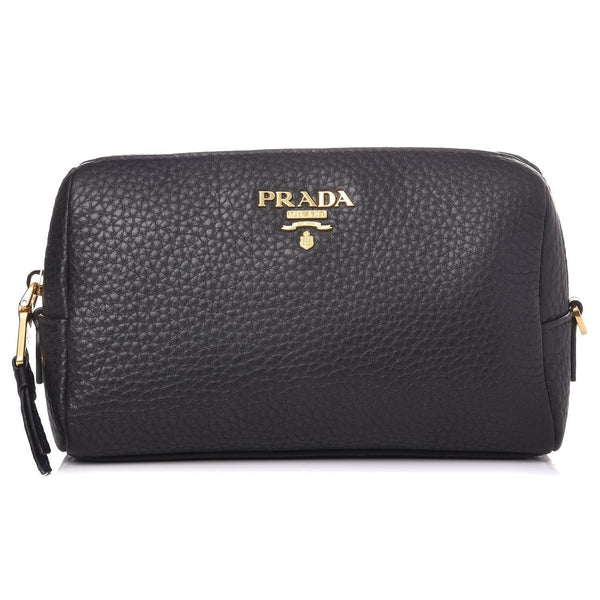 Prada Vitello Daino Black Leather Cosmetic Pouch in Black, authentic new handbag, image 1