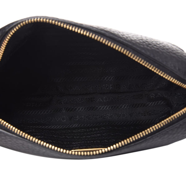 Prada Vitello Daino Black Leather Cosmetic Pouch in Black, authentic new handbag, image 4
