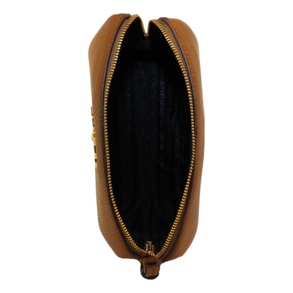 Prada Brown Leather Cosmetic Pouch Clutch Bag Vitello Daino in Cannella Brown, authentic new handbag, image 8