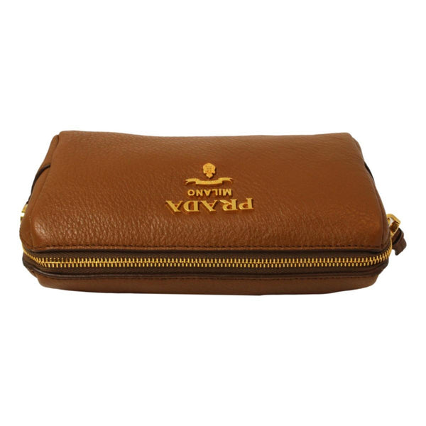 Prada Brown Leather Cosmetic Pouch Clutch Bag Vitello Daino in Cannella Brown, authentic new handbag, image 6