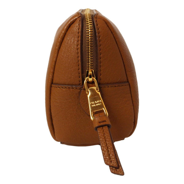 Prada Brown Leather Cosmetic Pouch Clutch Bag Vitello Daino in Cannella Brown, authentic new handbag, image 4
