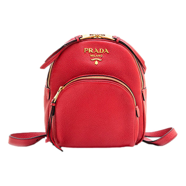 Prada Vitello Daino Red Leather Convertible Backpack in Red, authentic pre-loved handbag, image 1