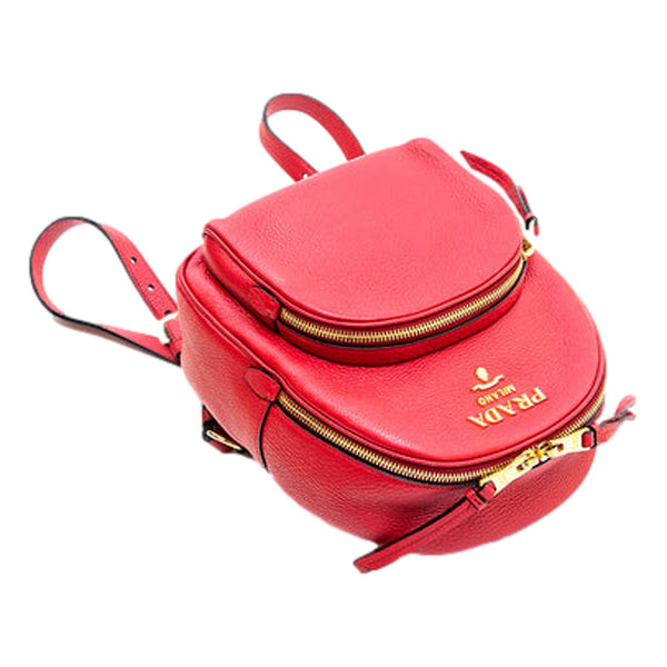 Prada Vitello Daino Red Leather Convertible Backpack in Red, authentic pre-loved handbag, image 7