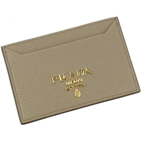 Prada Vitello Grain Argilla Grey Leather Small Card Holder Wallet in Red, authentic new wallet, image 1