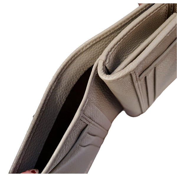 Prada Vitello Grain Argilla Grey Leather Small Wallet with Zipper Gold Plaque Logo – hardware detail 8